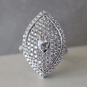 💎Large Marquis Shiny CZ Royal Court Noble Silver Vintage Ring UNVN12006